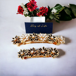 Key of Life▶︎ガラス花 ブラック 小さめ バレッタ 髪飾り 髪留め 黒 花 フラワー コテージコア 人気 9枚目の画像