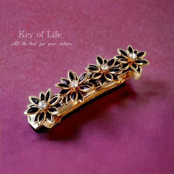 Key of Life▶︎ガラス花 ブラック 小さめ バレッタ 髪飾り 髪留め 黒 花 フラワー コテージコア 人気 1枚目の画像