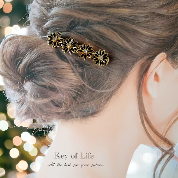 Key of Life▶︎ガラス花 ブラック 小さめ バレッタ 髪飾り 髪留め 黒 花 フラワー コテージコア 人気 11枚目の画像