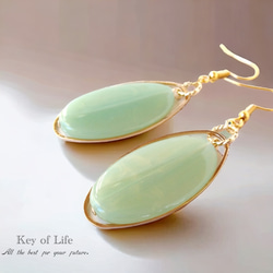 Key of Life▶︎イタリア製 ラメ入り オーバル 翡翠グリーン 大ぶり