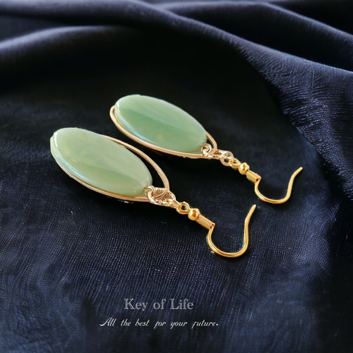 Key of Life▶︎イタリア製 ラメ入り オーバル 翡翠グリーン 大ぶり