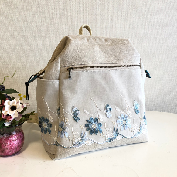 大人のリュック リネン×チュールレース 2 リュック・バックパック  