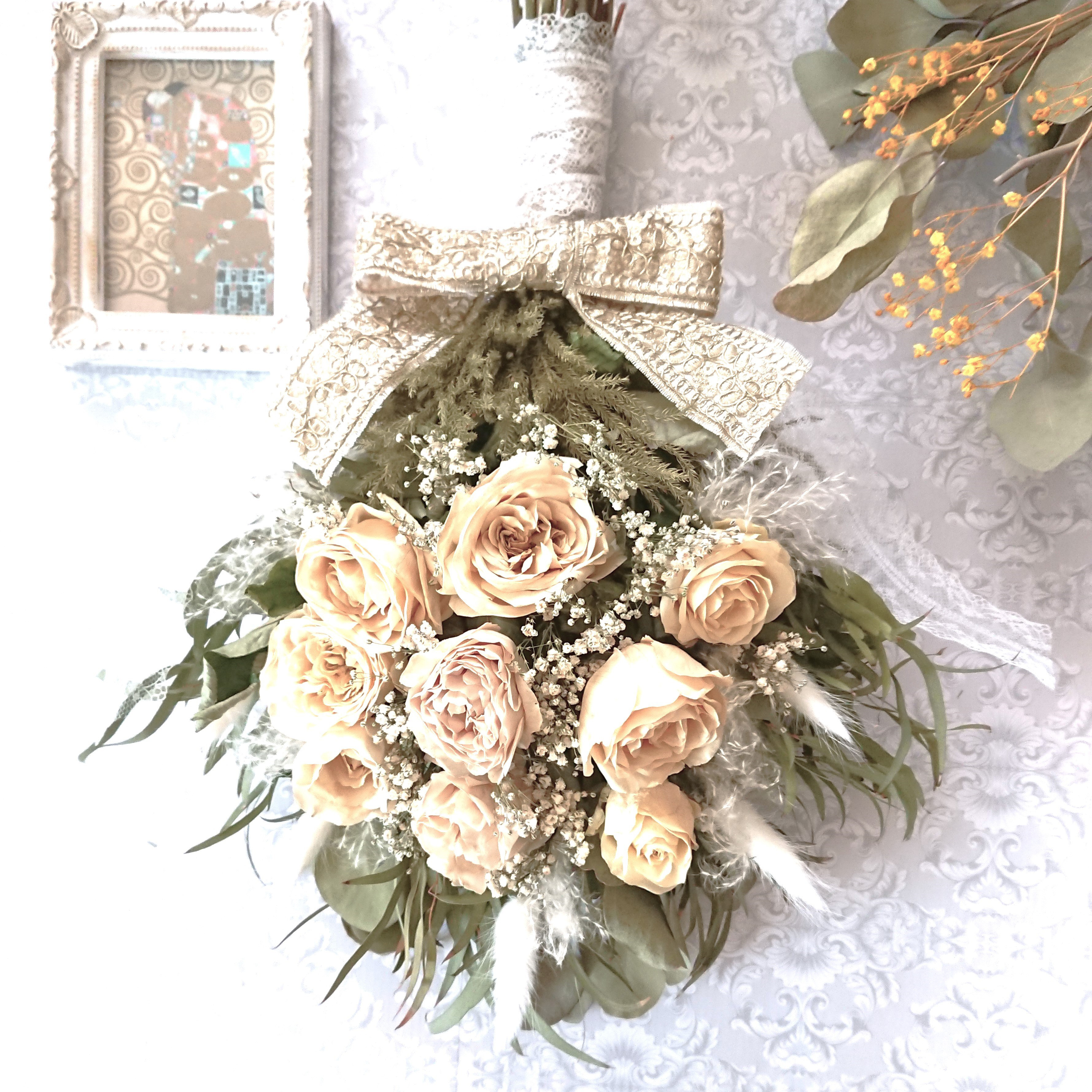 ㎝＊ 初夏のドライフラワースワッグ＊〜白い薔薇&テールリード〜38