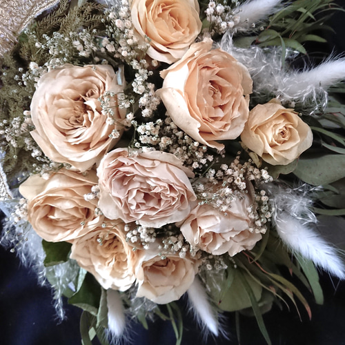 初夏のドライフラワースワッグ＊〜白い薔薇&テールリード〜38 ㎝＊ 初夏のドライフラワースワッグ＊〜白い薔薇&テールリード〜38 ㎝＊