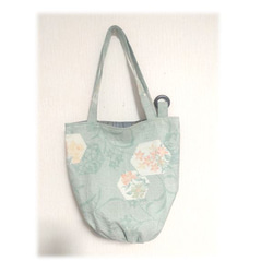 102A 抽繩手提包 桶型 Oshima Tsumugi Remake 春季顏色 玳瑁圖案 木環 5 個口袋 A4 第2張的照片
