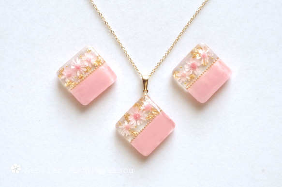 【Creema Limited】樹脂藝術雙色花朵耳環/耳環及吊墜&lt;桃粉色&gt; 第1張的照片