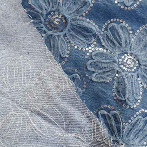 ノンノンドール　刺繍　デニム　レース デニム生地 刺繍生地 レース刺繍 キラキラ お花柄 生地 Grace's