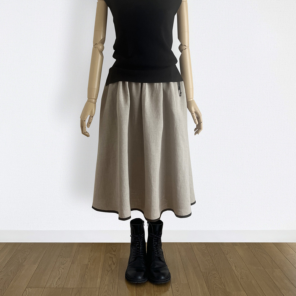 【極美品】ebure エブール リネン 麻　ギャザースカート　フレアスカート 極美品】ebure エブール リネン 麻 ギャザースカート フレア