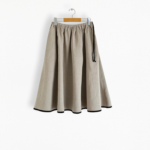 ギャザーフレアミモレ丈スカート［70cm］_リネン100%_Natural ロング