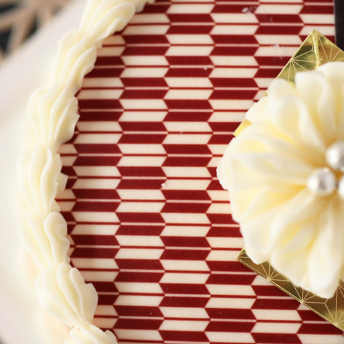 母の日 ギフト 和柄 矢絣 カルトナージュケーキ(白あん クルミ）4号