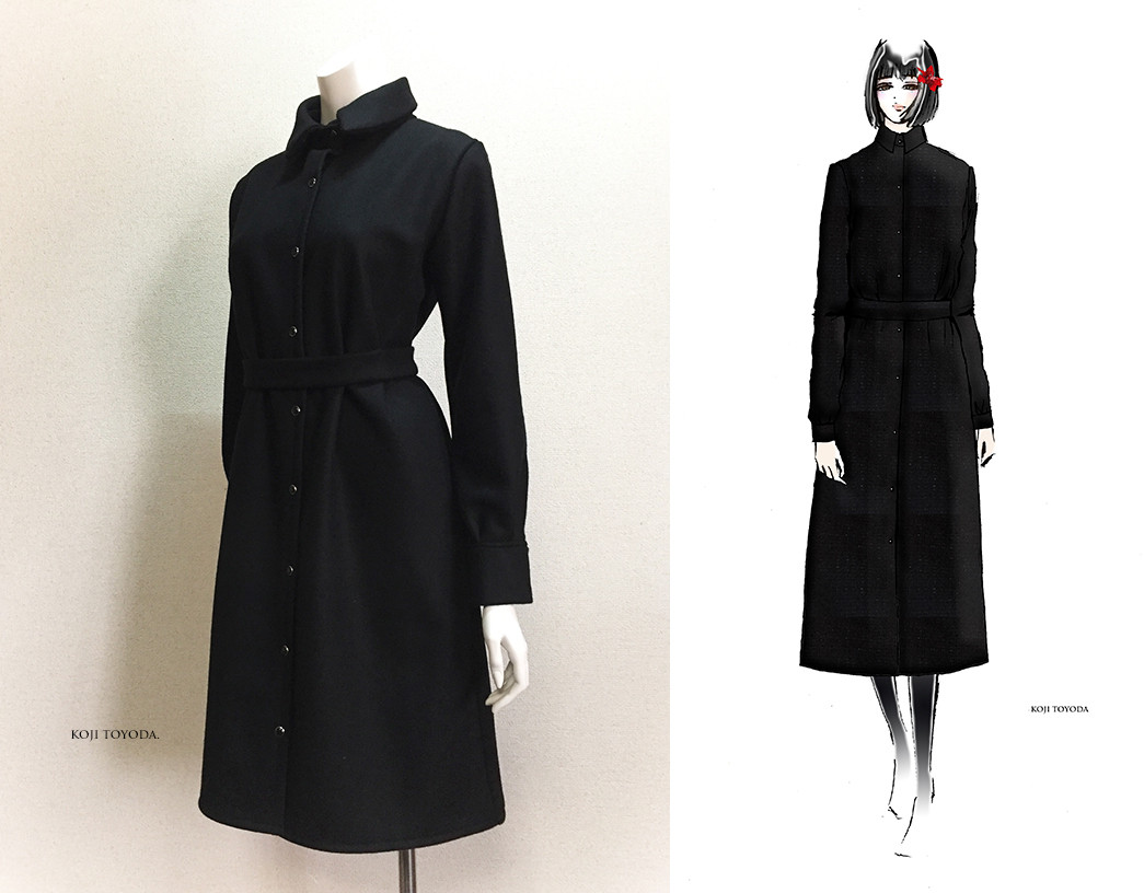 1点もの・デザイン画付き】綿ジャガード生地シャツ型ワンピース
