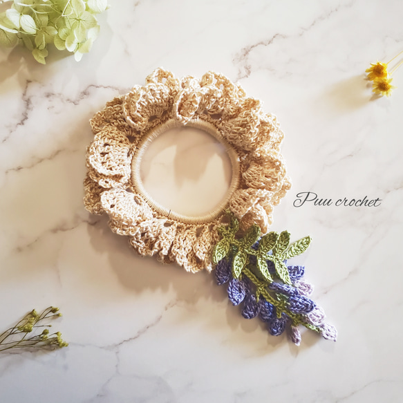 幅広シュシュ、レースフラワー(グリーン)わんちゃん猫ちゃん用 猫の暮らし シュシュカラー フローラ 猫 首輪 シュシュ 猫用