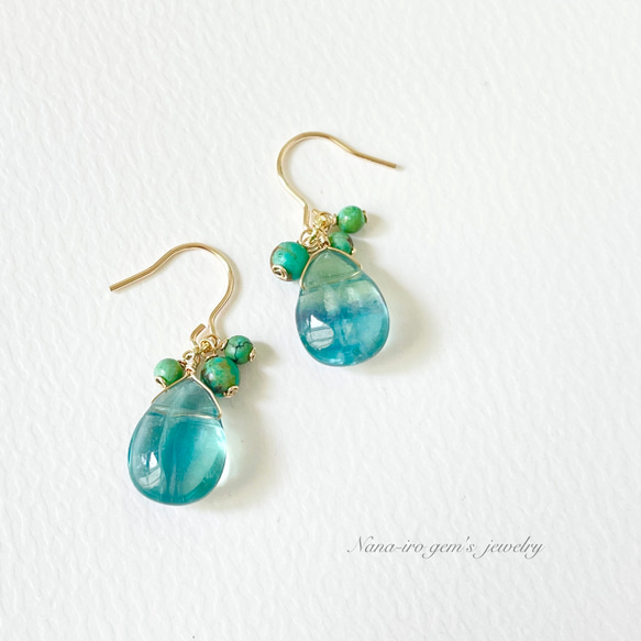 14kgf green fluorite × turquoise pierce 1枚目の画像