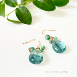 14kgf green fluorite × turquoise pierce 5枚目の画像