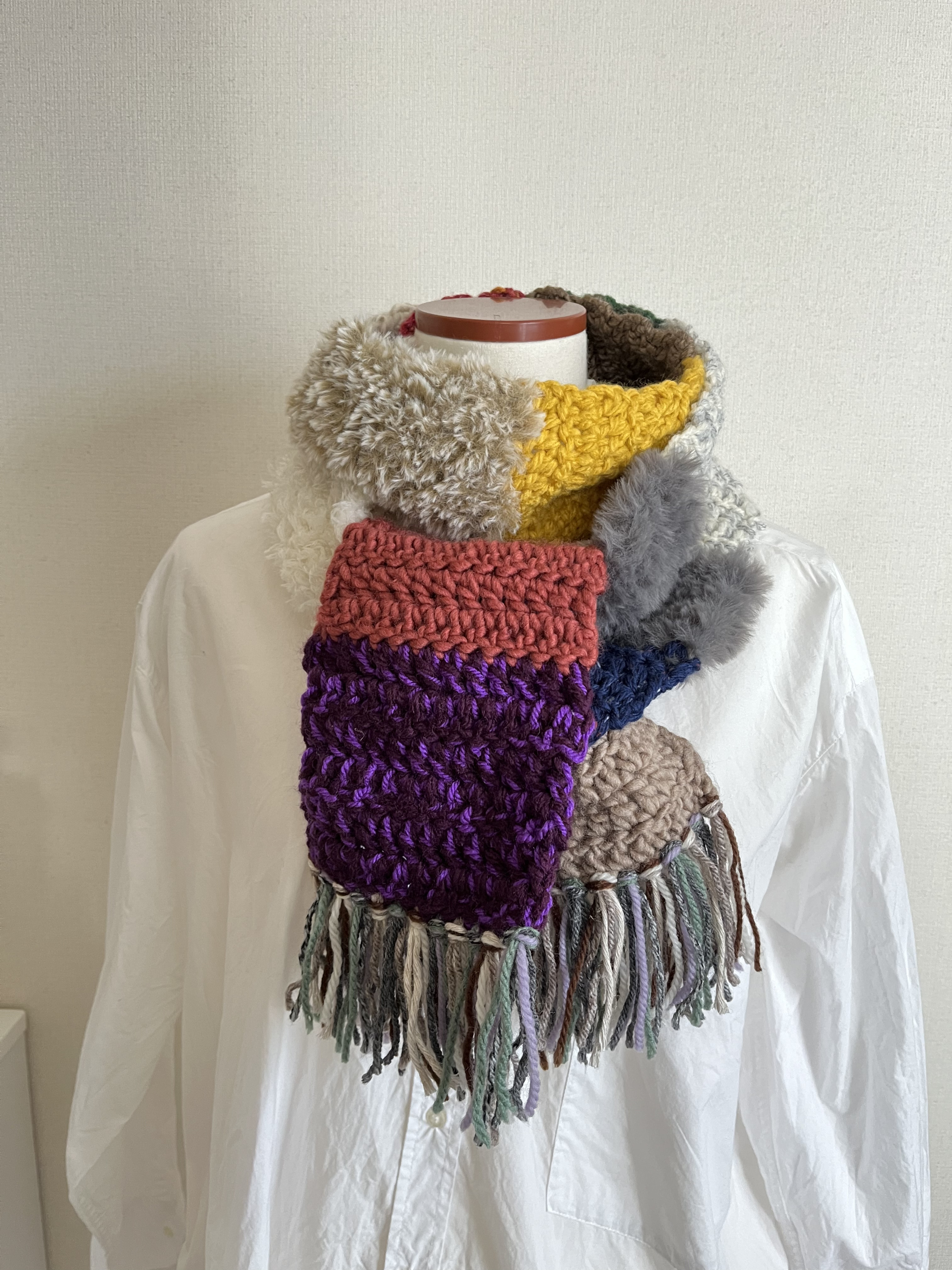✅激かわオススメ✨あったか＊レア＊ハンドメイド＊カラフルカラーボーダーマフラー✨