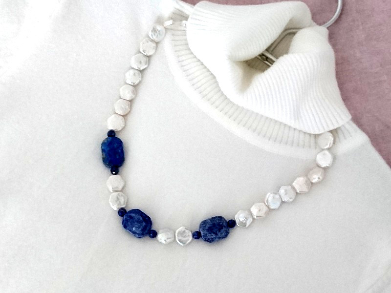 ラピスラズリ ＆ 六角形淡水パールネックレス 5,236円