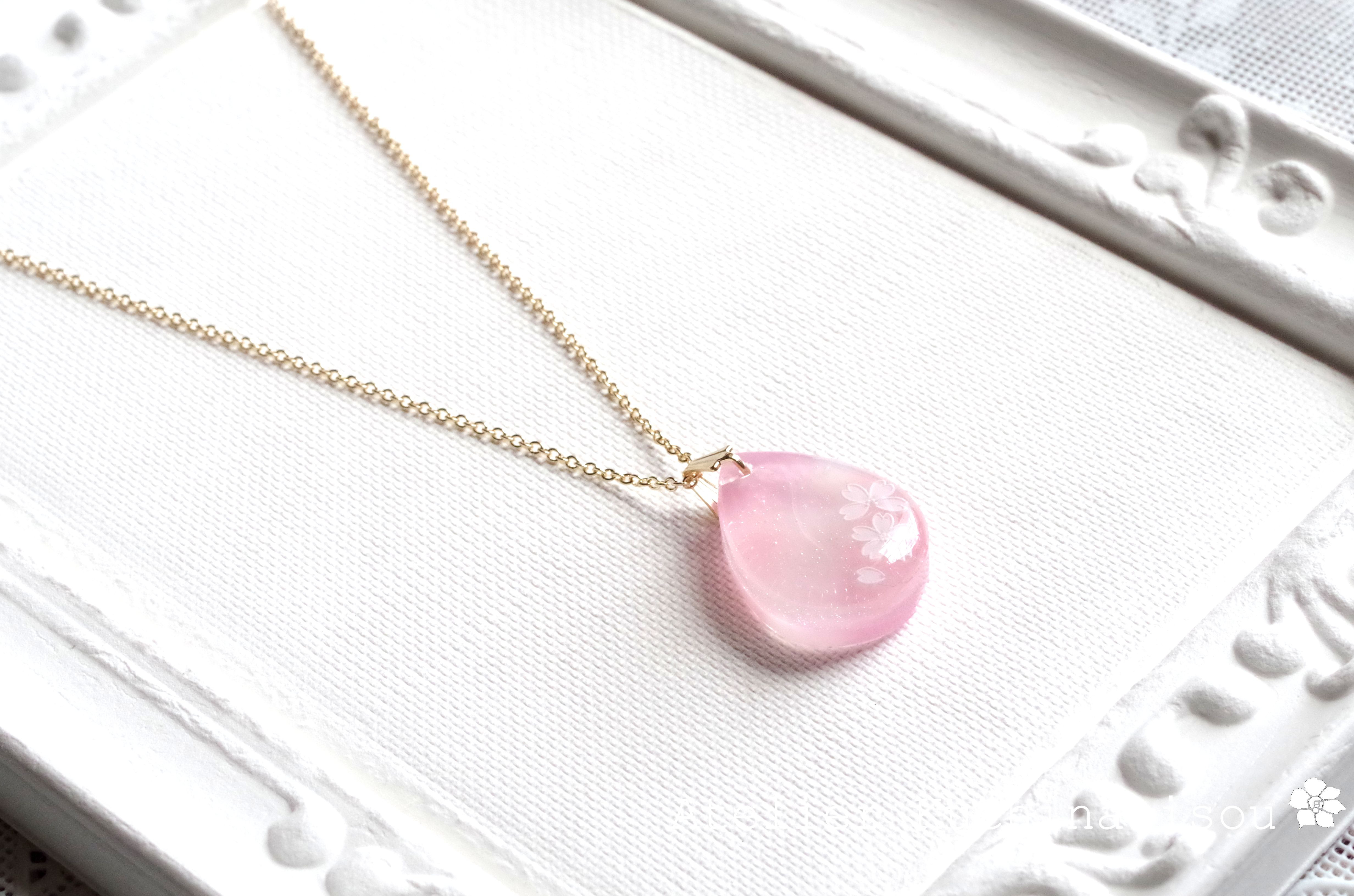 【受注製作】【Creema限定】レジンアート　雫のマーブルピアス/イヤリングとペンダント〈ロマンティックピンク〉