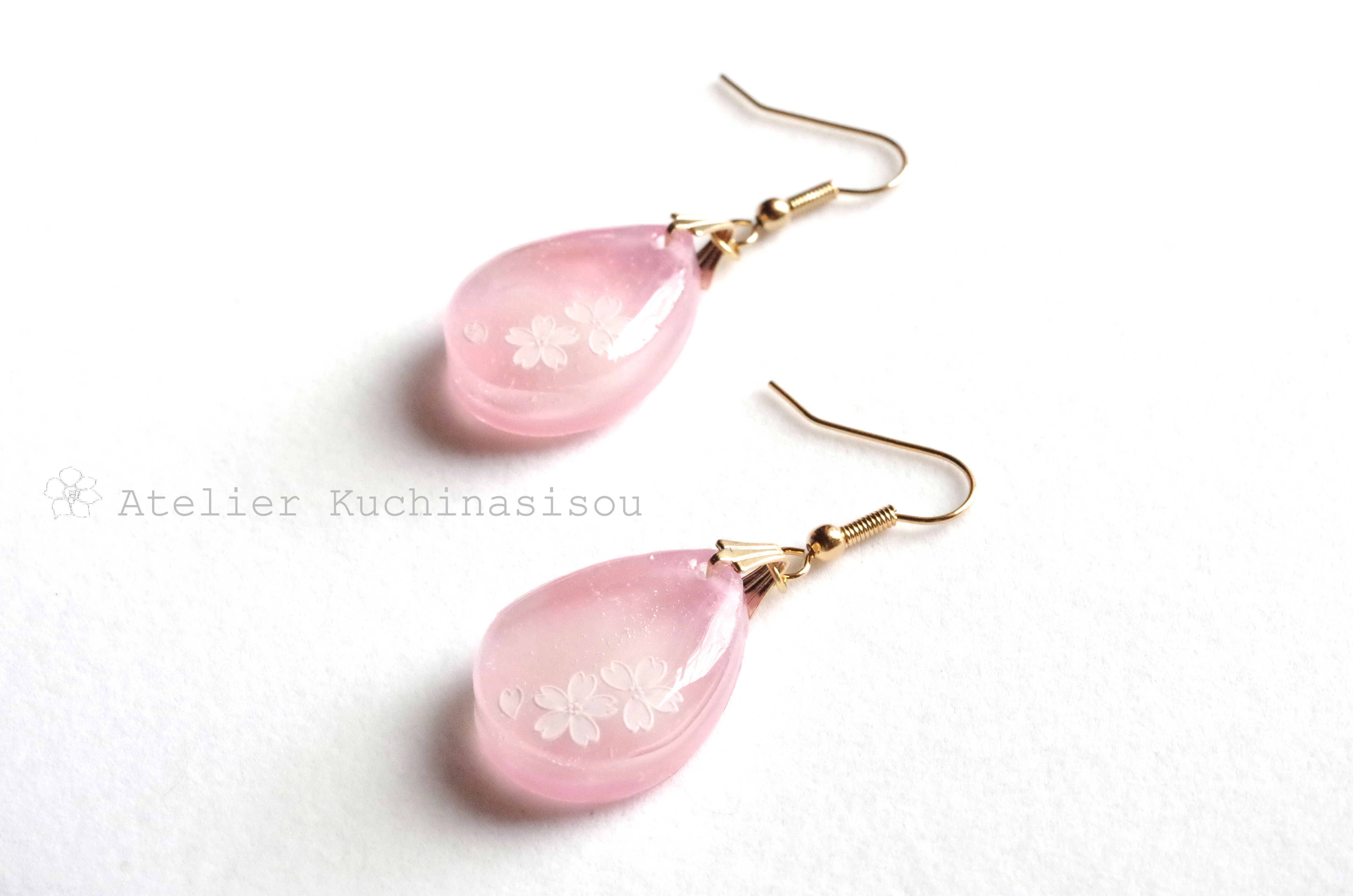 【受注製作】【Creema限定】レジンアート　雫のマーブルピアス/イヤリングとペンダント〈ロマンティックピンク〉