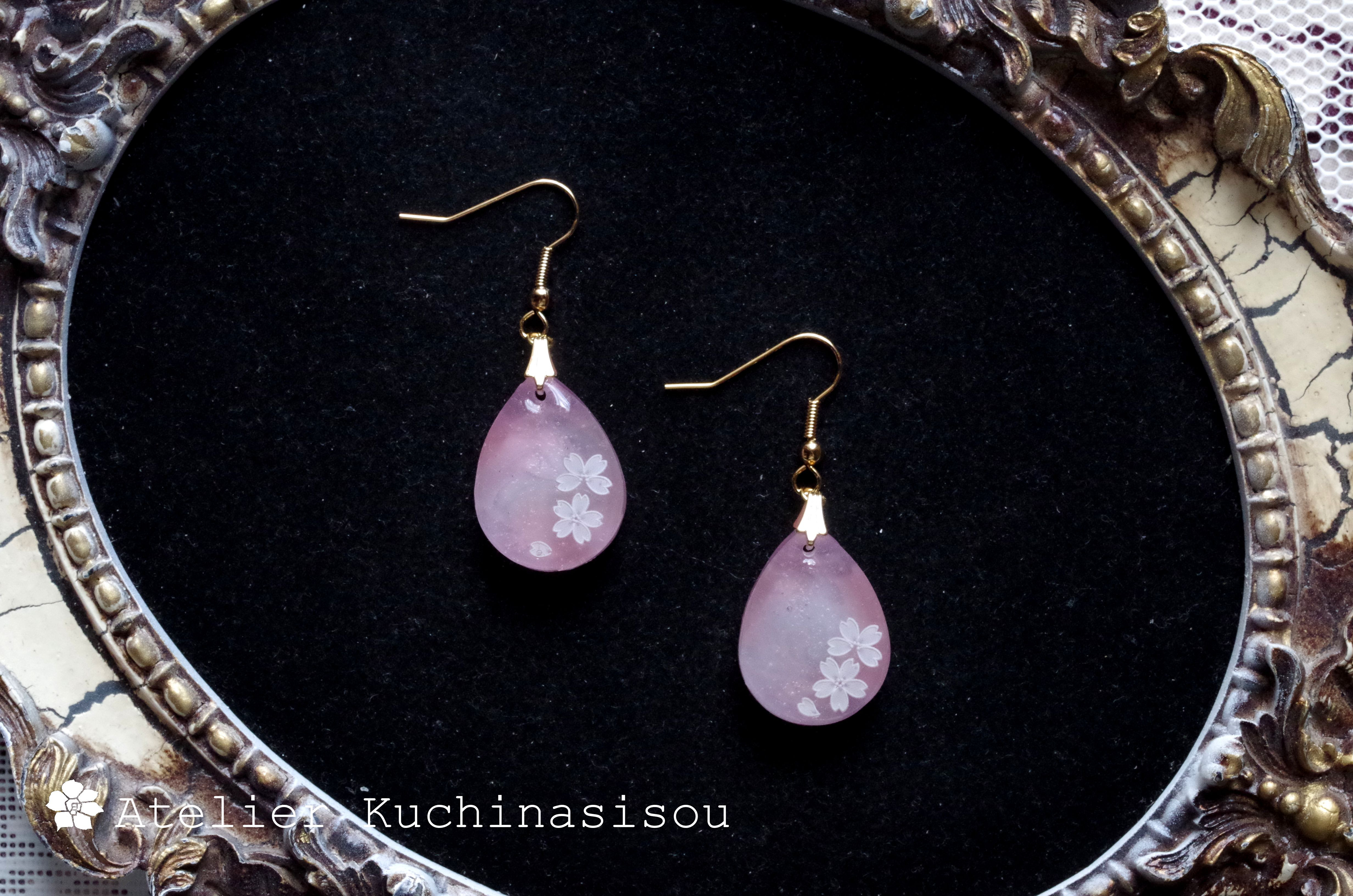 【受注製作】【Creema限定】レジンアート　雫のマーブルピアス/イヤリングとペンダント〈ロマンティックピンク〉