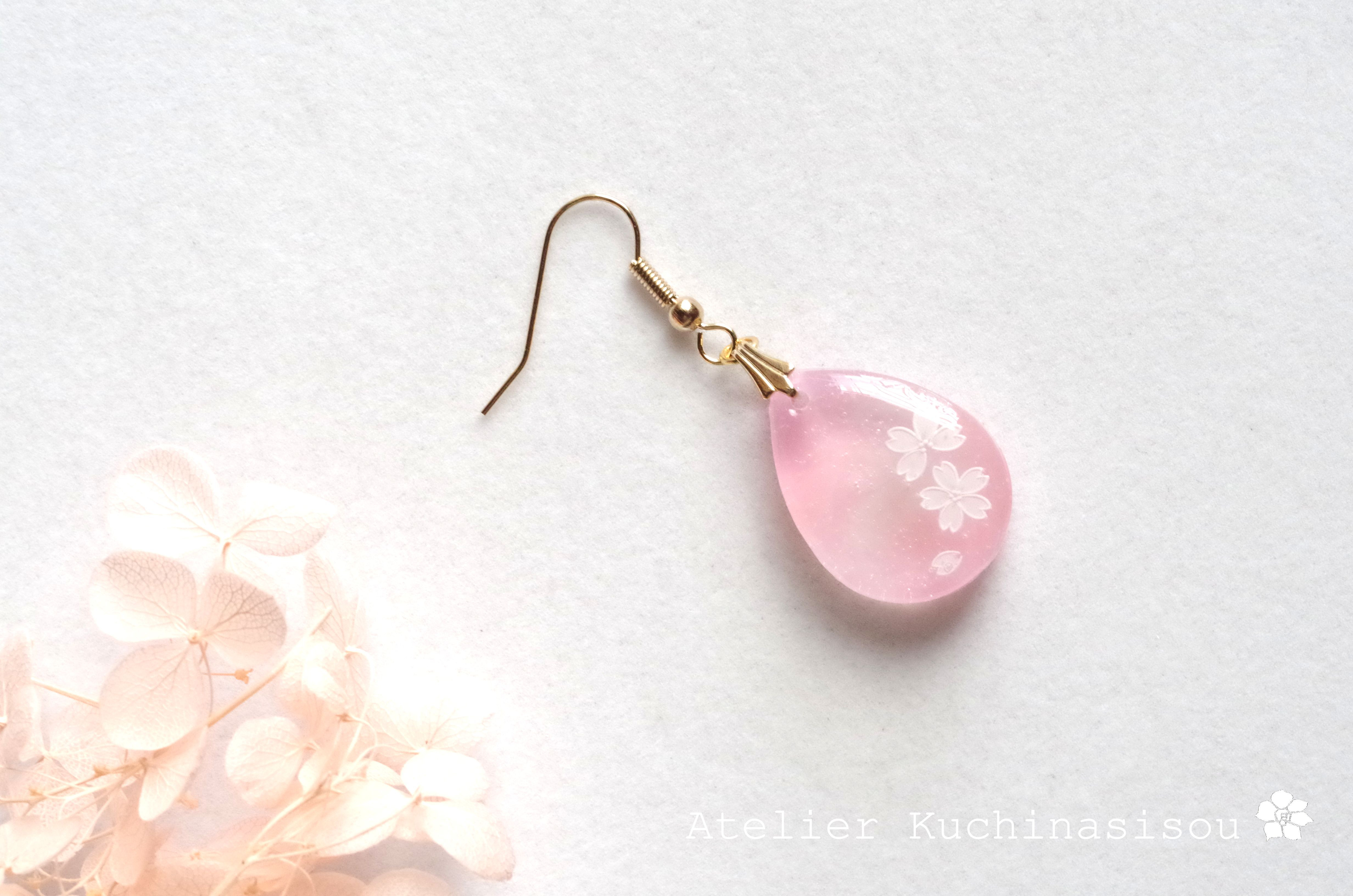 【受注製作】【Creema限定】レジンアート　雫のマーブルピアス/イヤリングとペンダント〈ロマンティックピンク〉