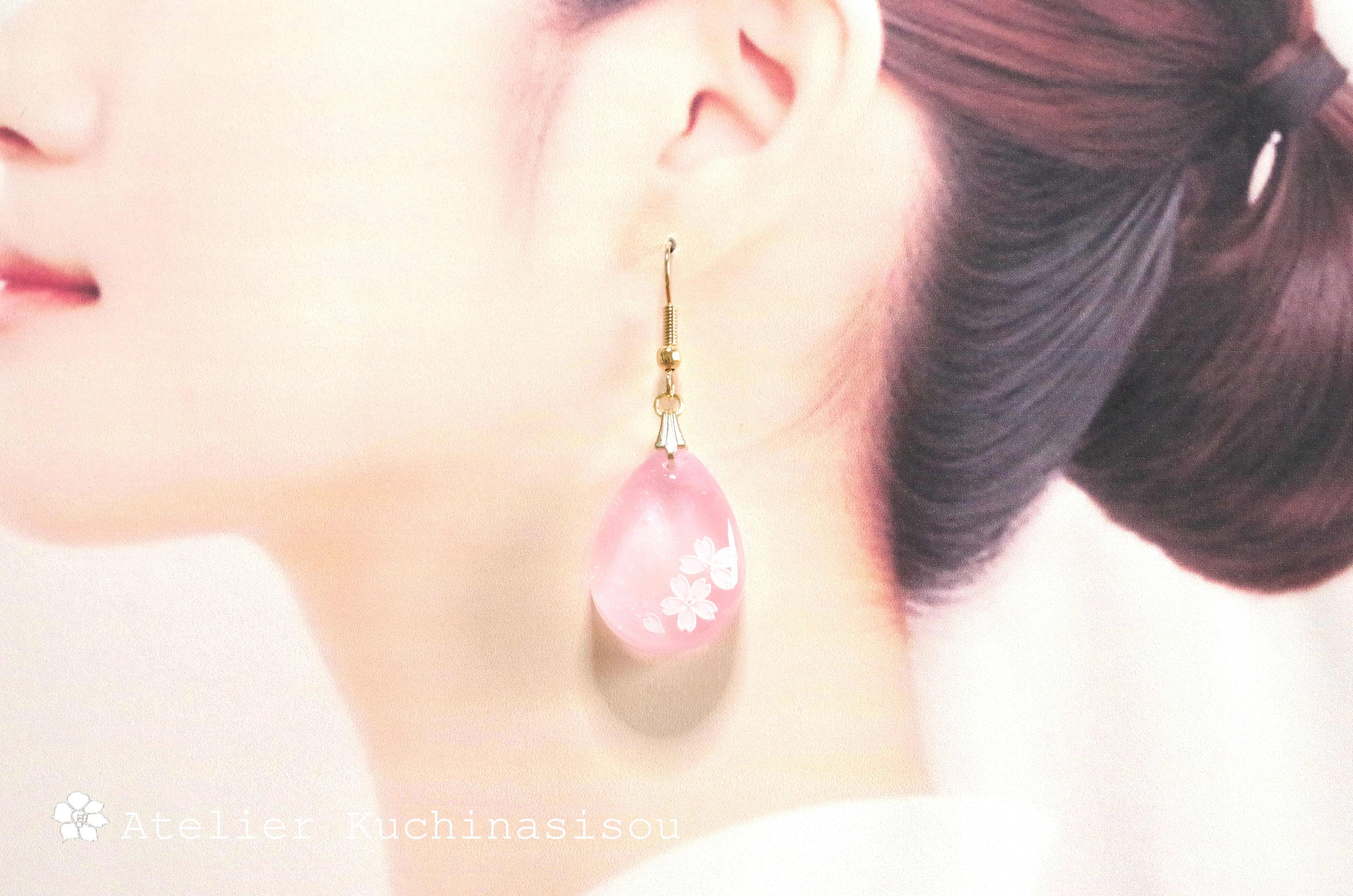 【受注製作】【Creema限定】レジンアート　雫のマーブルピアス/イヤリングとペンダント〈ロマンティックピンク〉