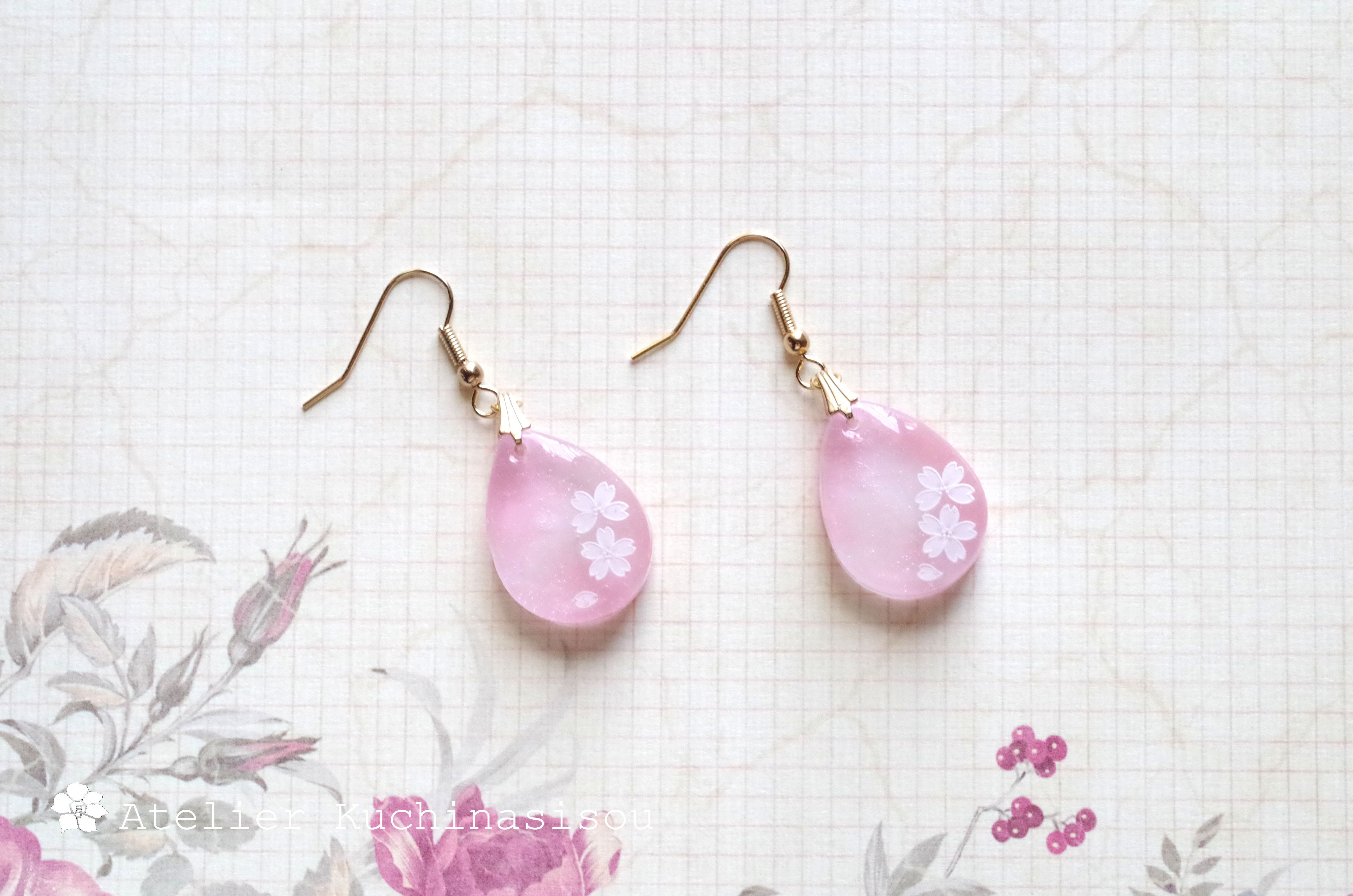 【受注製作】【Creema限定】レジンアート　雫のマーブルピアス/イヤリングとペンダント〈ロマンティックピンク〉