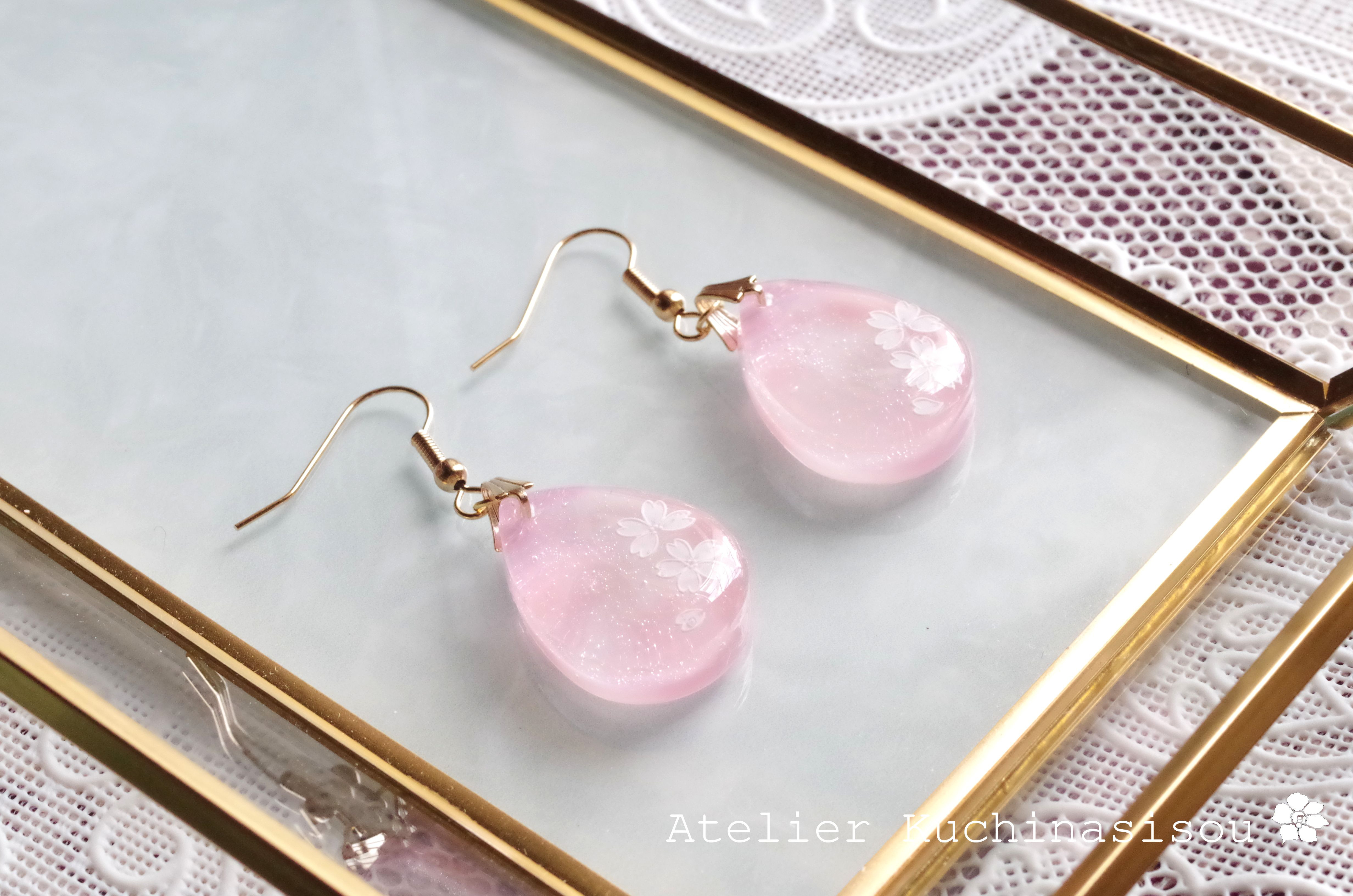 【受注製作】【Creema限定】レジンアート　雫のマーブルピアス/イヤリングとペンダント〈ロマンティックピンク〉