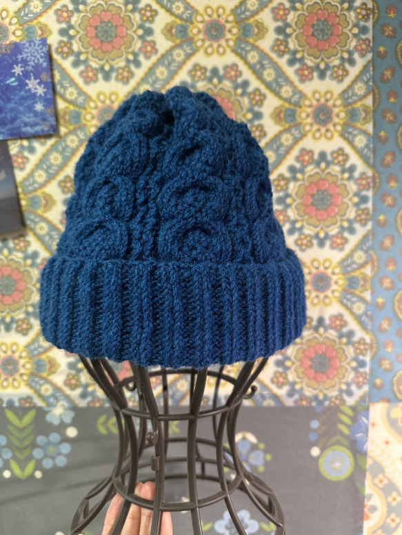 No.180 シェットランドウール・マリンブルーニット帽【受注制作