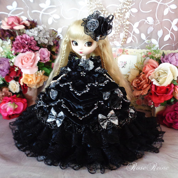★GWセール グレース王妃 夜のヴェールを纏う麗しき黒麗ベロアのロマンティックドールドレス 6枚目の画像