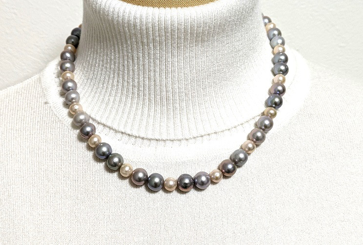 ピンク＆グレー淡水パールネックレス