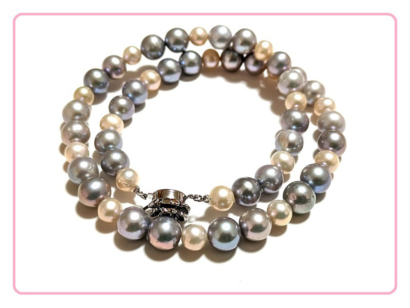 ピンク＆グレー淡水パールネックレス