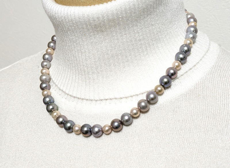ピンク＆グレー淡水パールネックレス