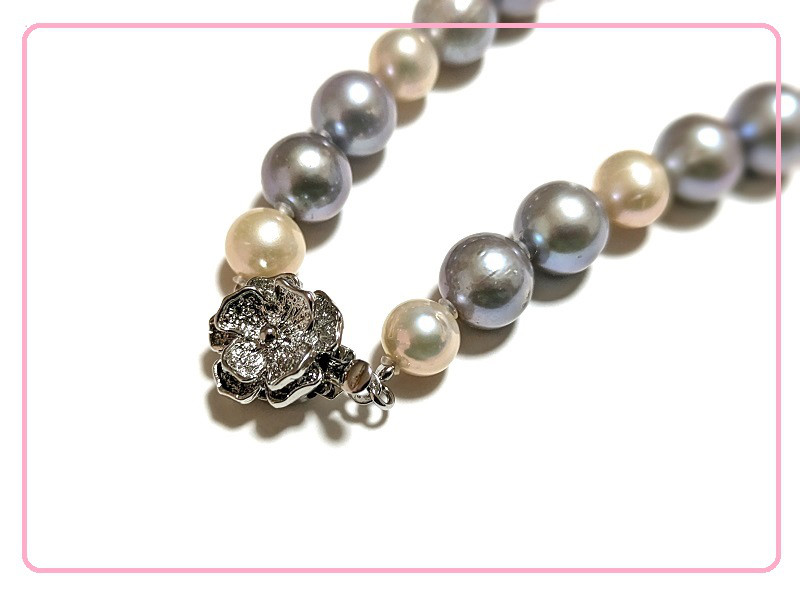 ピンク＆グレー淡水パールネックレス