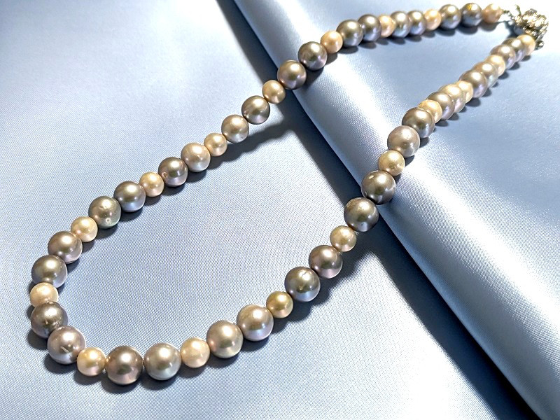 ピンク＆グレー淡水パールネックレス