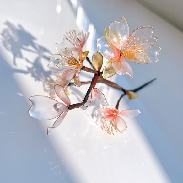 【数量限定】桜の枝 花瓶 セット ディップアート アメリカンフラワー 桜 春の花 母の日 ガラス 枯れない インテリア 15枚目の画像