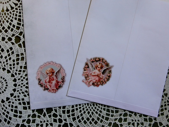 アンティークで可愛いフレーム付きの天使柄ギフト袋セット（Ｍサイズ） 10枚目の画像