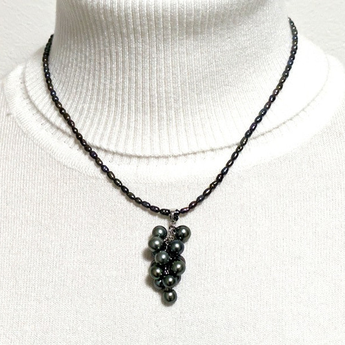 ブラック系アコヤパールペンダント&淡水パールネックレス ブラック系アコヤパールペンダント&淡水パールネックレス