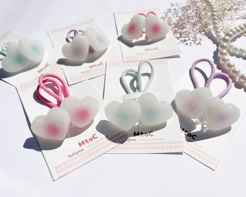 秋のオシャレうさちゃんハートレジンヘアゴム 秋のオシャレうさちゃん