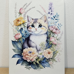 絵画 インテリア 額付( 白 ) 油絵 F4-091418 可愛い子猫 油絵風 茶白 猫 チャシロ 絵画 アート 木製フレーム付き 額装