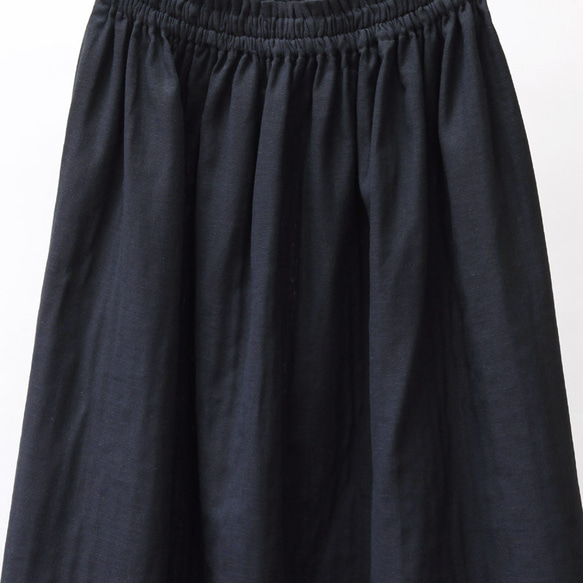 ふんわり柔らか オーガニックコットン・ダブルガーゼのギャザースカート（ブラック・黒）ポケット 7枚目の画像