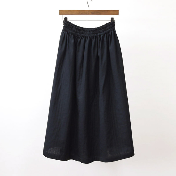 ふんわり柔らか オーガニックコットン・ダブルガーゼのギャザースカート（ブラック・黒）ポケット 5枚目の画像
