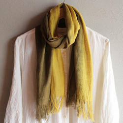 ビワ染めシルクコットンストール 枇杷の葉染めコットン＆シルク透かしストライプ柄ストール（A