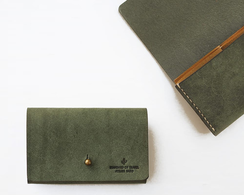 名刺入れ 兼用 カードケース 【グリーン×ブラウン】 革 メンズ