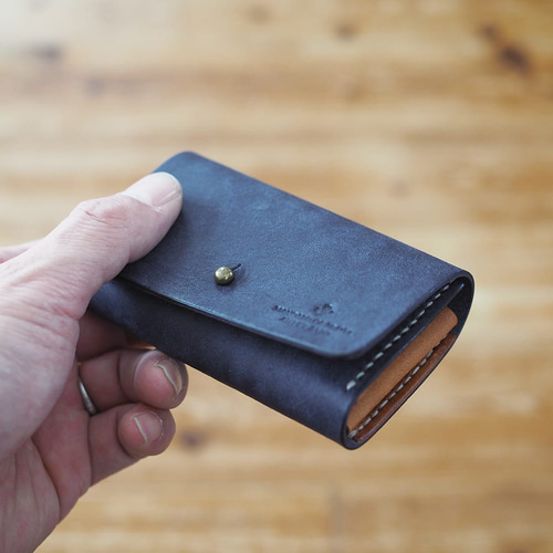 名刺入れ 兼用 カードケース 【ネイビー×ブラウン】 革 メンズ