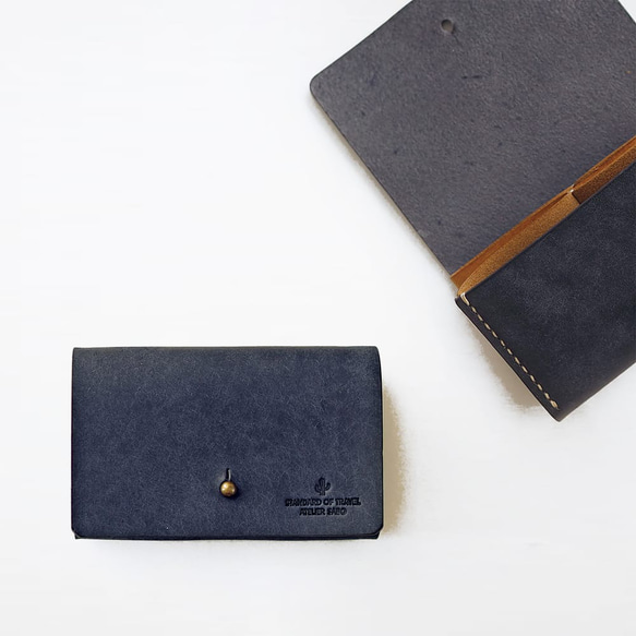 名刺入れ 兼用 カードケース 【ネイビー×ブラウン】 革 メンズ