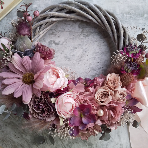 rose fumé＞＊春リース＊春色＊スプリング＊フラワーリース＊ハーフ