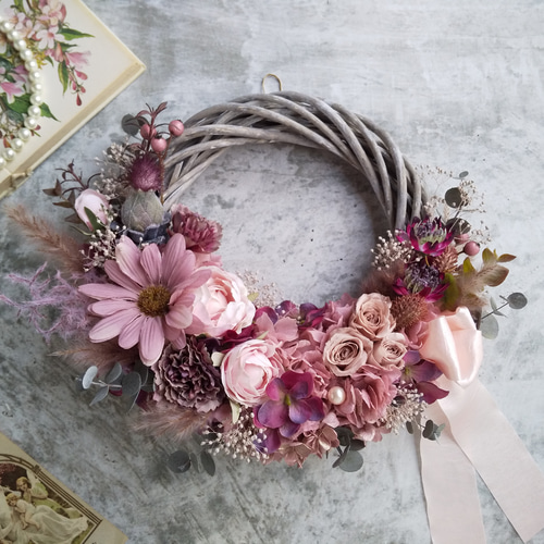 rose fumé＞＊春リース＊春色＊スプリング＊フラワーリース＊ハーフ