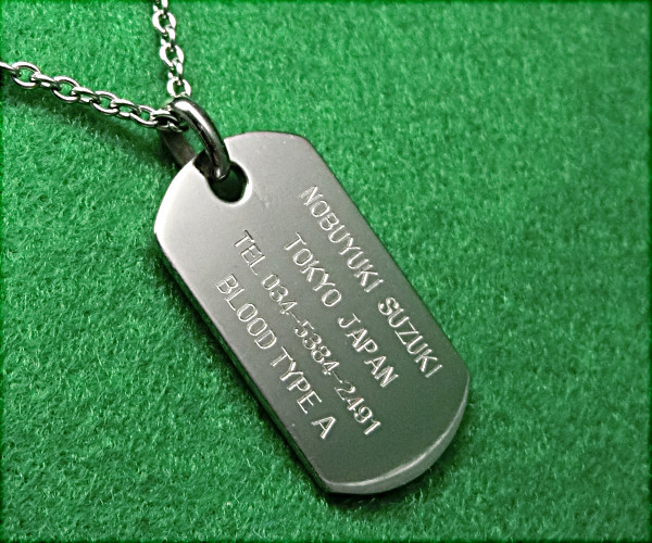 緊急時に自己を証明する自己証明『日本製』：【純チタン製IDペンダントネックレス】　*チタン