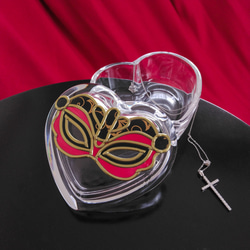 ヴェネツィア仮面カーニバル　レッド/ ハート形ガラスの小物入れ　プチギフト 1枚目の画像