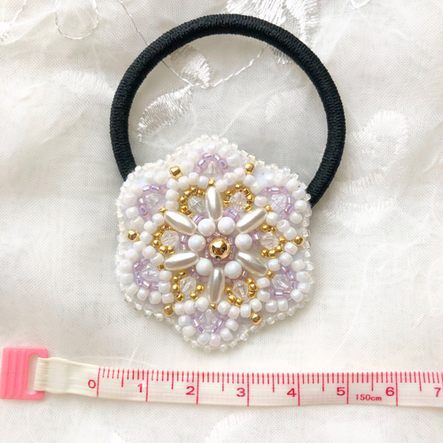 ビーズ刺繍 ヘアゴム お花モチーフ パール ヘアアクセ ヘアアレンジ